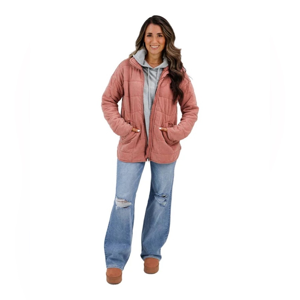 Grace & Lace Dusty Rose Quilted Puffer Jacket - Picture 4 of 6